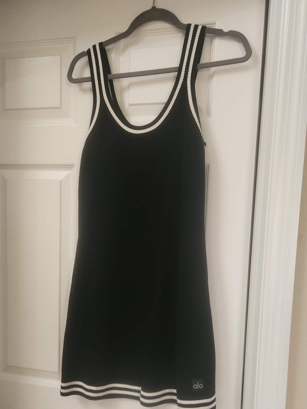 ALO Yoga Black Tank Mini Dress with White Stripes